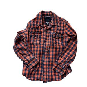 True Religion Orange and Blue Plaid Men's Shirt